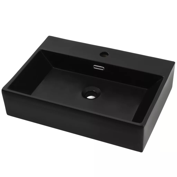 Chiuvetă Baie Orificiu Robinet Ceramică 76x42,5x14,5 cm Negru 142743